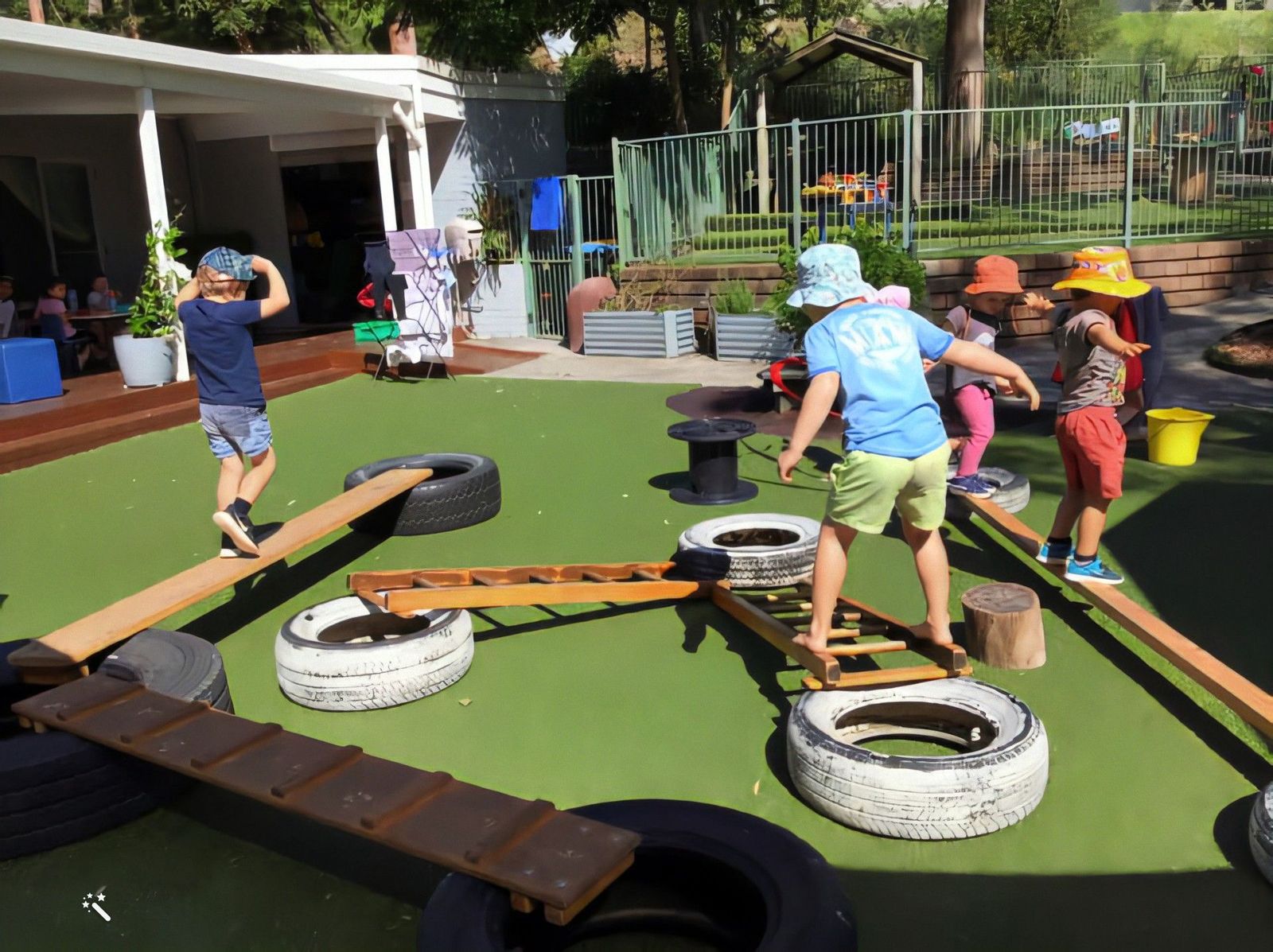 Children on the obstacle course in the playground